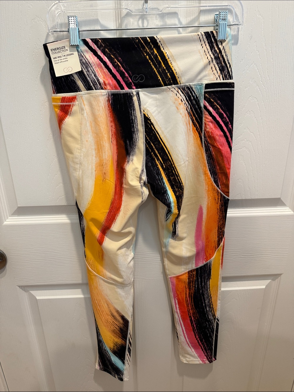 CALIA Teal, Orange & Black Striped Active Leggings - Picture 4 of 6